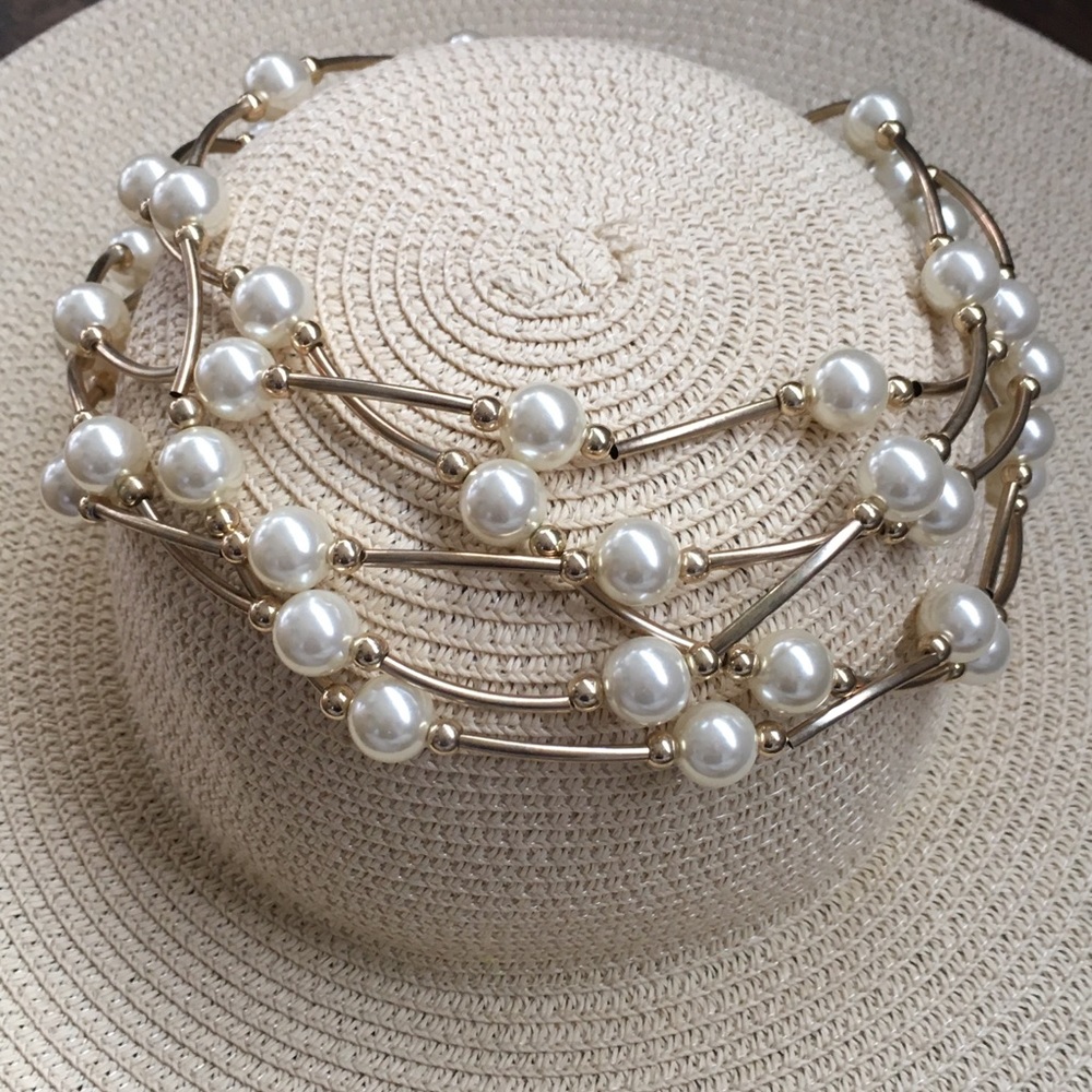 Gold Faux Pearl Multi-Strand Statement Necklace